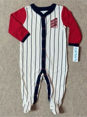 NWT Carter's Baseball Footed Sleeper 6M Pinstripe Going Going Gone Cotton Sports
